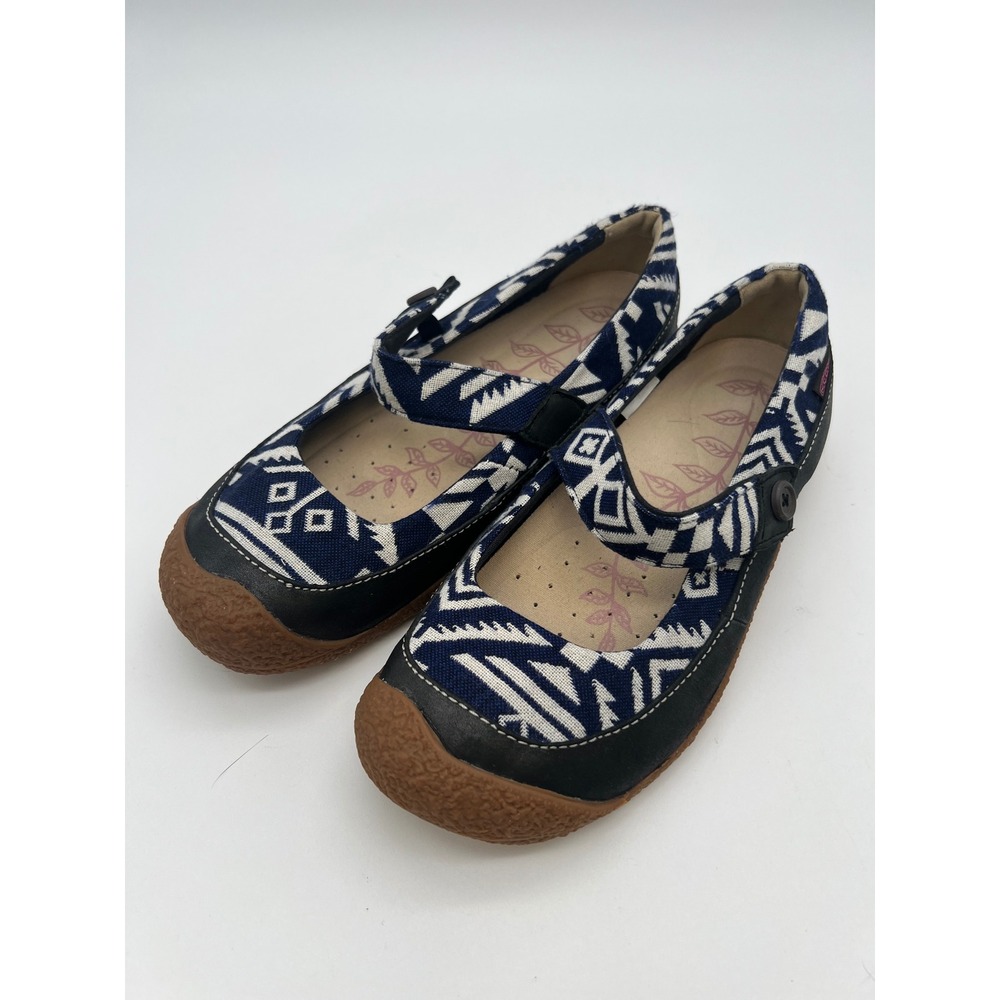 KEEN Sienna MJ Canvas Shoes Women 9 Blue Geometric Mary Jane Flats Adj Strap